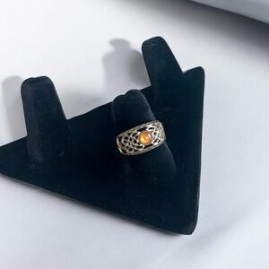 Vintage Sterling Silver Celtic Knot Ring with Baltic Amber Stone